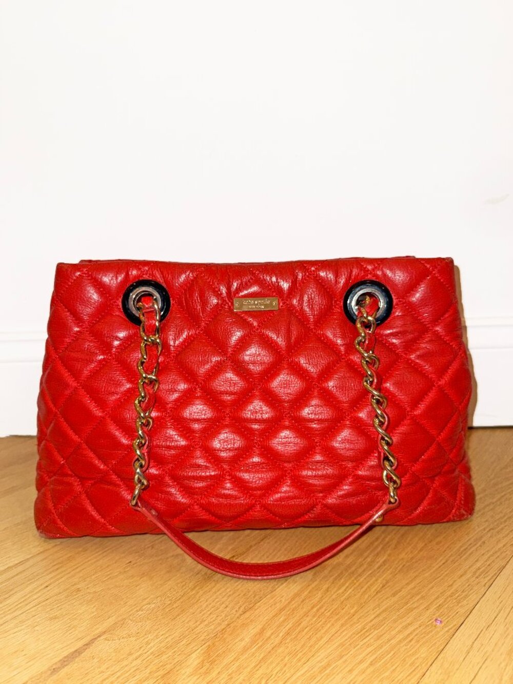 Kate Spade Maryanne Quilted Leather Tote Bag Red Orange
